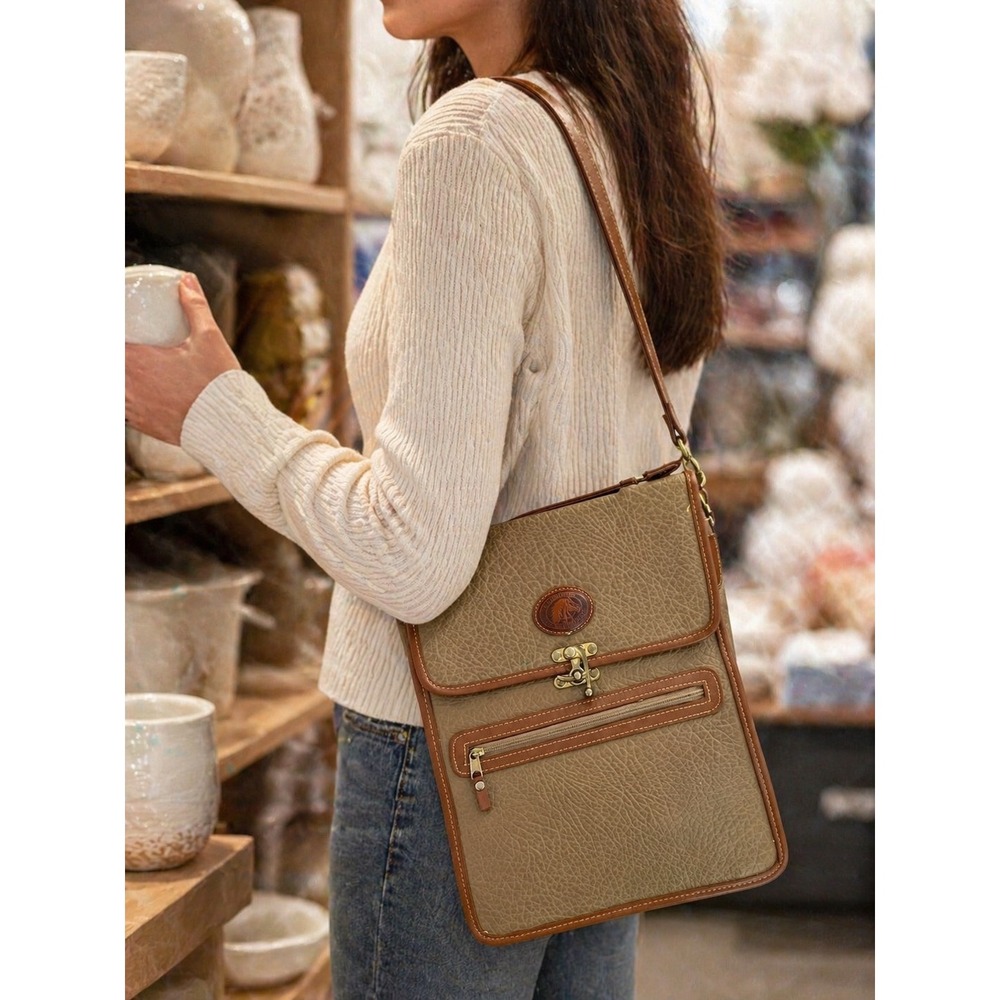 Vintage AWL Crossbody Organizer Bag Tan Brown Pebbled Leather Dooney Style